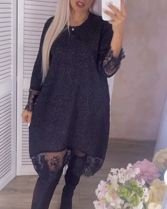 Solid color lace stitching elegant dress