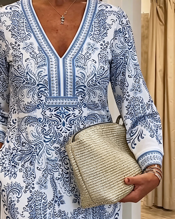 Casual V-Neck Printed Dress