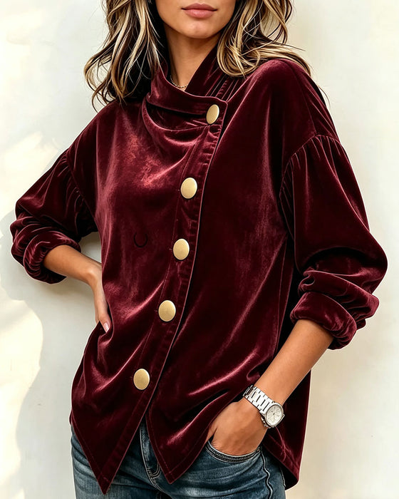 Solid Color Diagonal Button Fashion Coat
