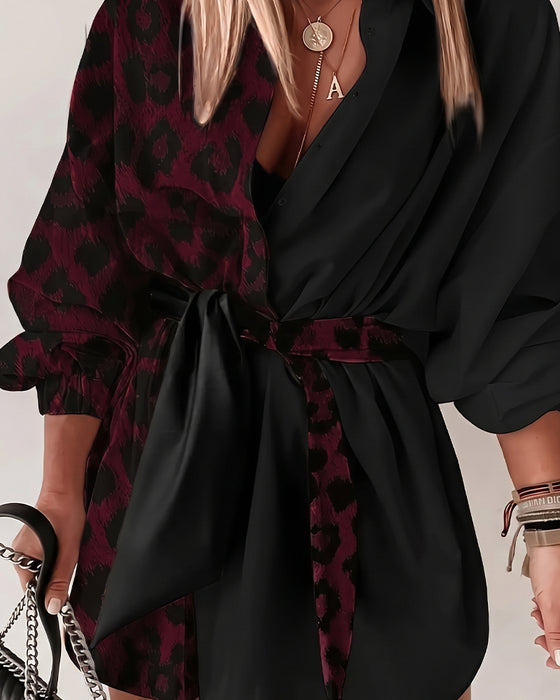 Leopard Patchwork Tie Dress
