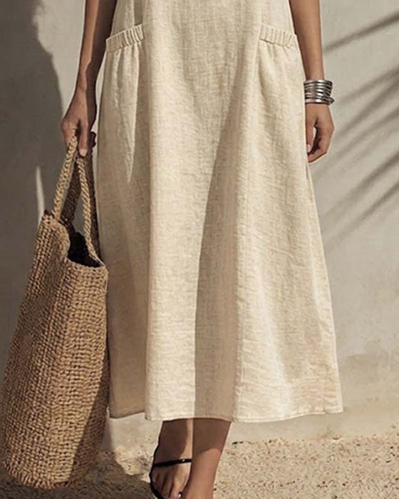 U-Neck Pocket Sleeveless Solid Dress