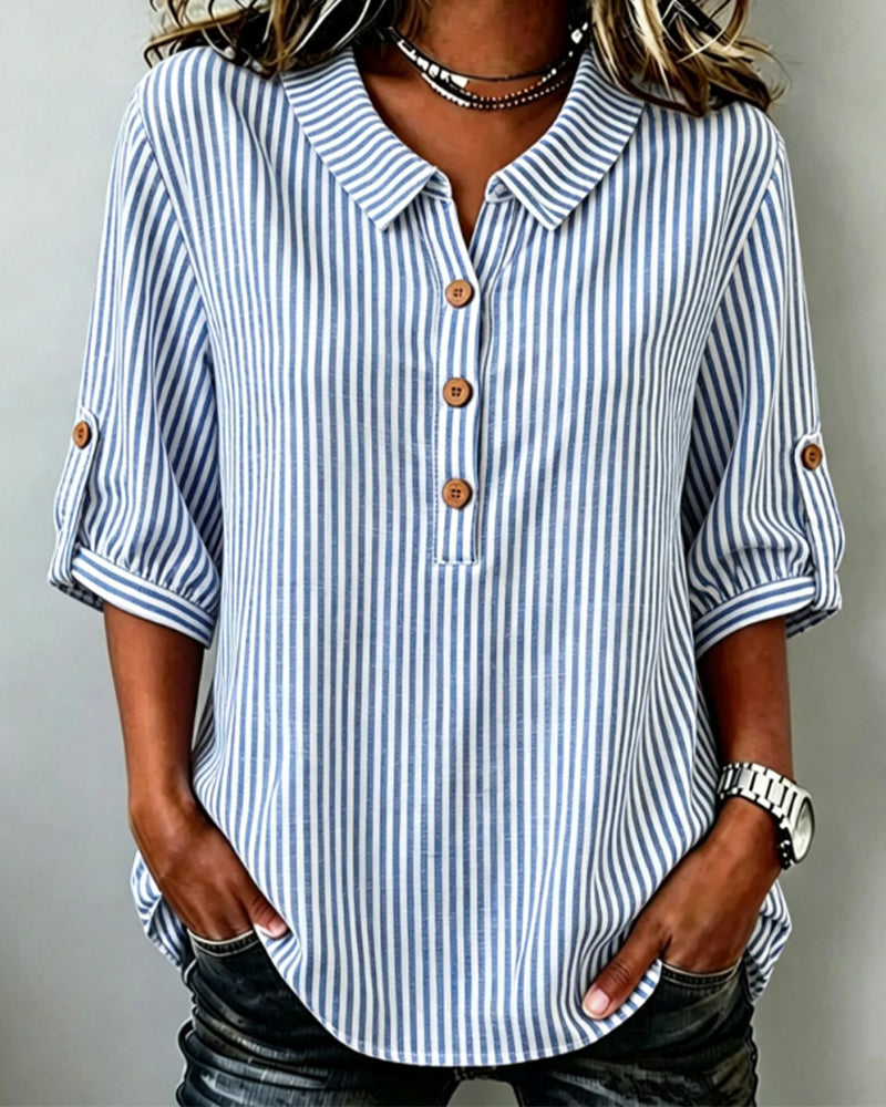 Casual Striped Henley Blouse