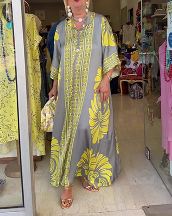 Half Sleeve Print Long Robe Dress