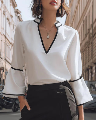 Elegant V-Neck Solid Color Women's Blouse