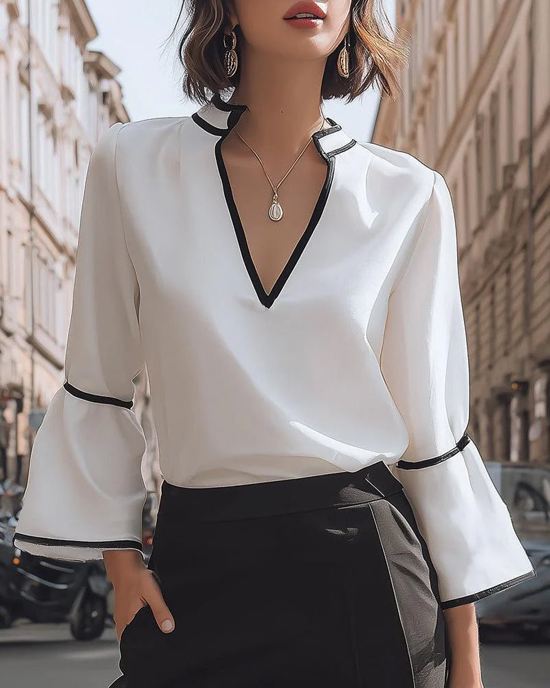 Elegant V-Neck Solid Color Women's Blouse