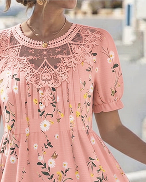 Daisy Lace Short Sleeve Vacation Dress
