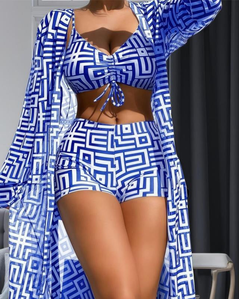 Flat-Front Bikini Three-Piece Set