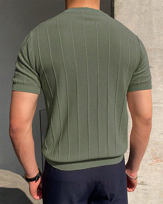 Men's Crew Neck Short Sleeve Breathable Knitted T-Shirt