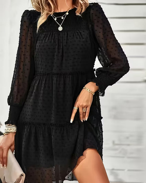 Elegant Puff Sleeves And Three-Dimensional Flowers Dress