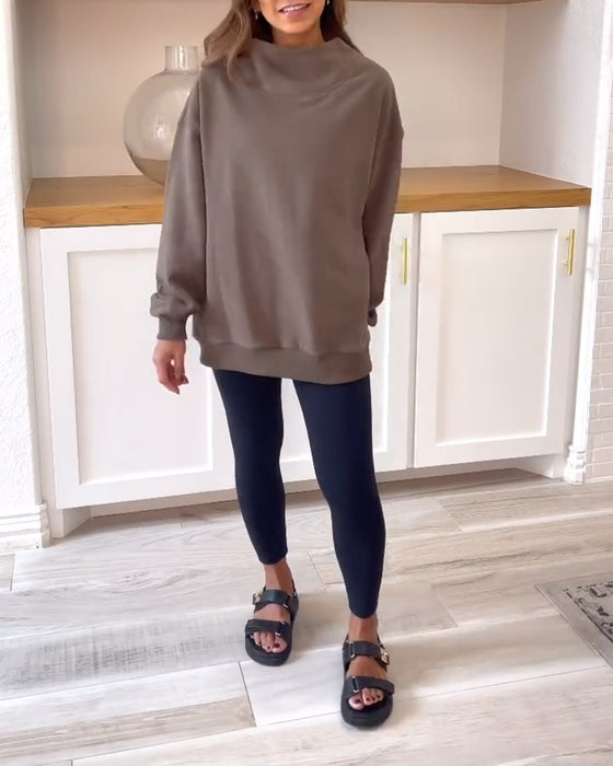 Retro solid color split stand collar sweatshirt