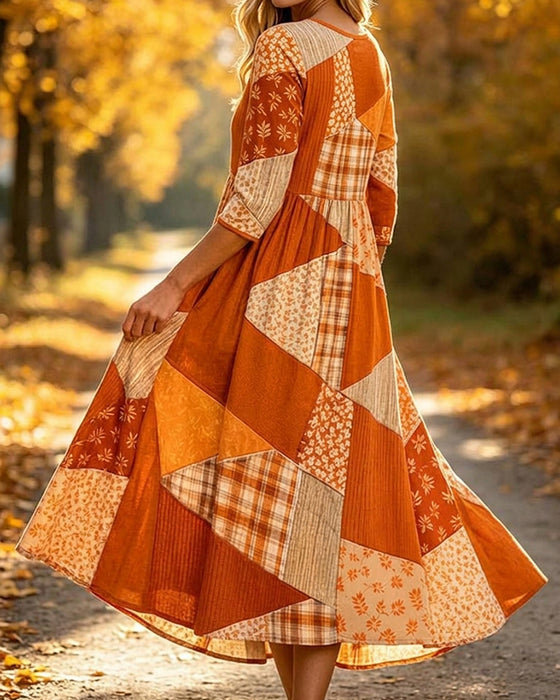 Patchwork Plaid Floral Dress