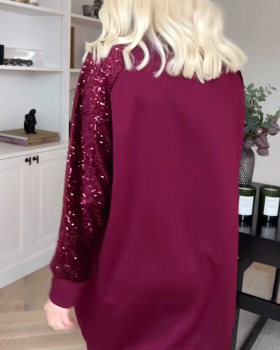 Pullover Crew Neck Long-Sleeved Sweatshirt Dress