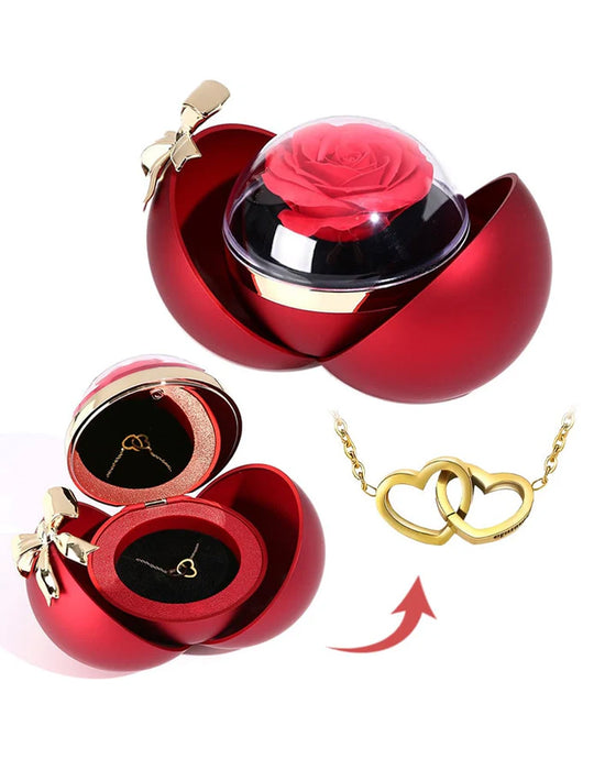Ball Rose Box - With Engraved Double Heart Necklace
