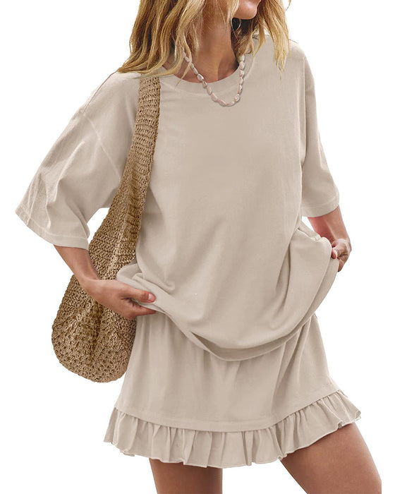 Round Neck Solid Color Two Piece Set