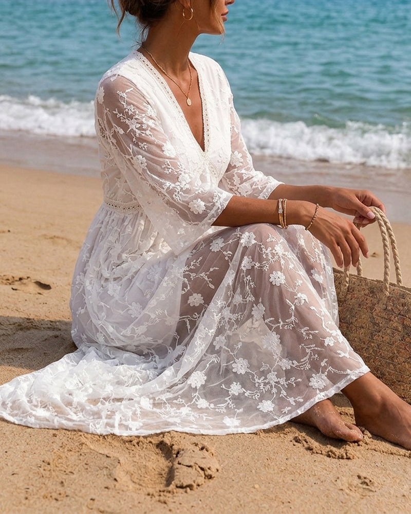 V-Neck High Waist Dress