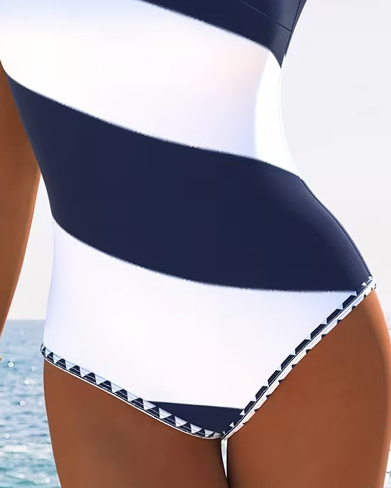 Color-Blocked Striped One-Piece