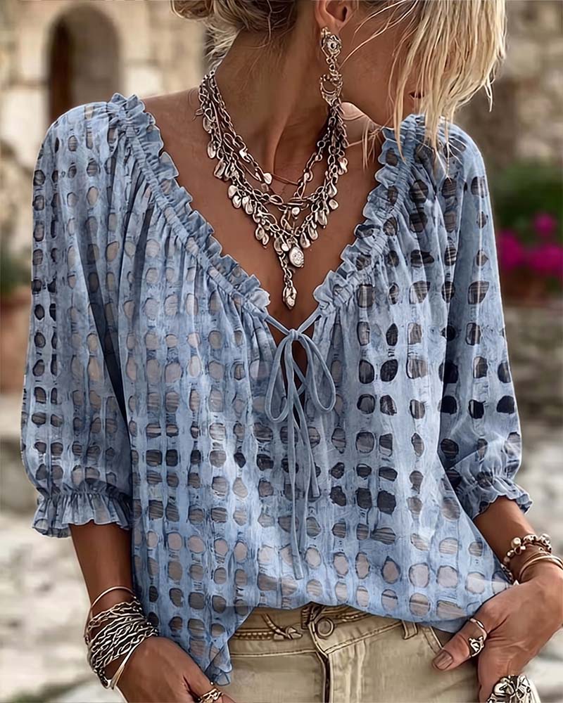 Polka Dot Lace Up Blouse