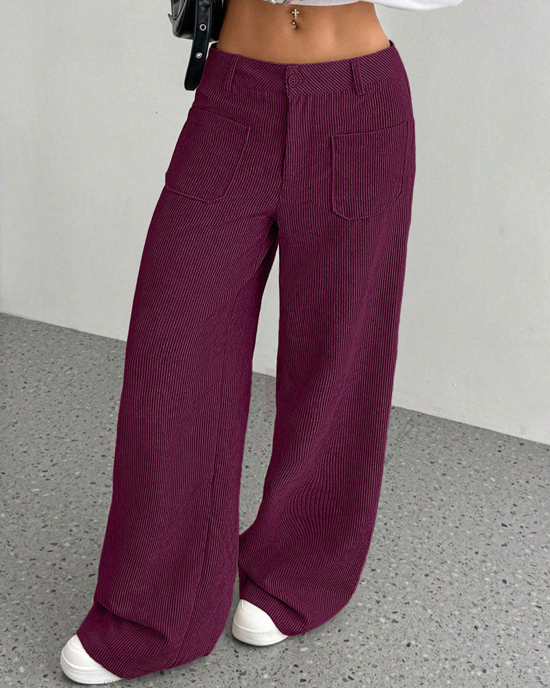 Front Back Pocket Solid Straight Leg Long Pant