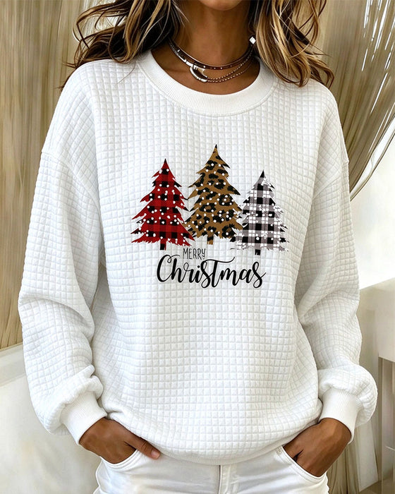 Crew Neck Plaid Pullover Christmas Tree Sweatshirt