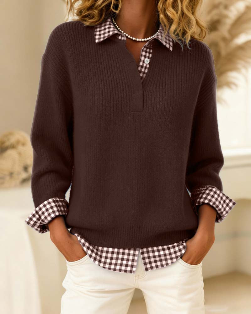 Solid Color Plaid Patchwork Jumper