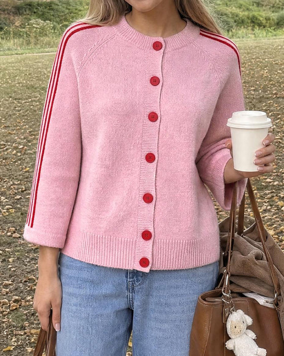 Striped 3/4 Sleeve Button Cardigan