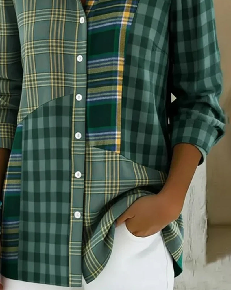Plaid Patchwork Casual Shirt