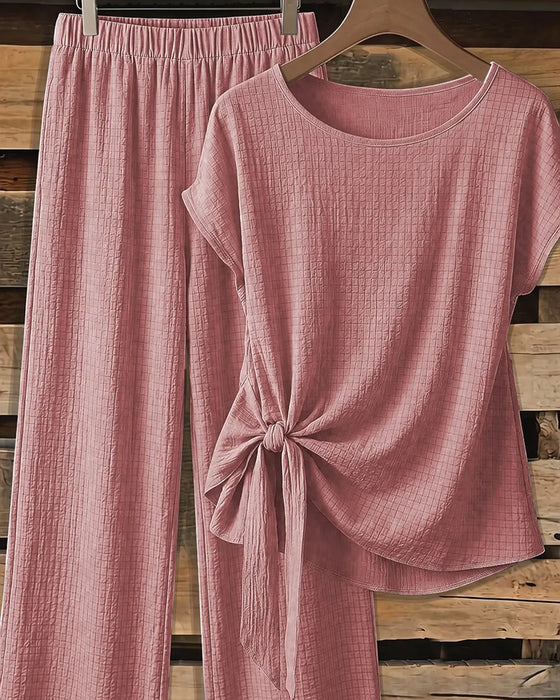 Short Sleeve Blouse + Wide-Leg Pants Set