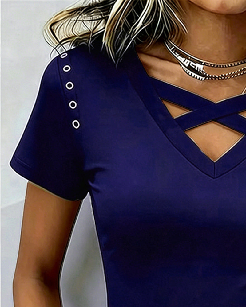 Cross Strap Hollow Out Slim Fit T-Shirt