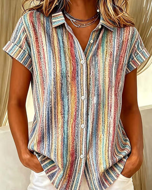 Striped Color-Block Casual Blouse
