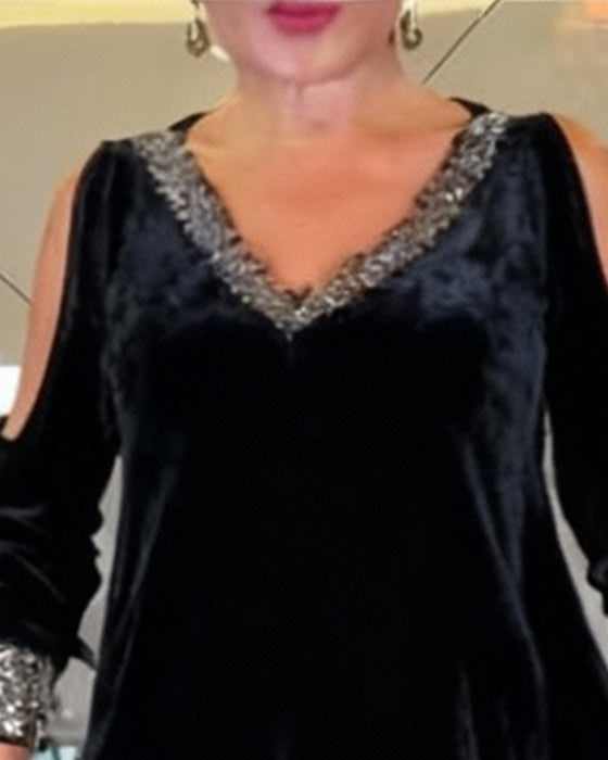 Sexy Off-Shoulder Sparkly V-Neck Dress