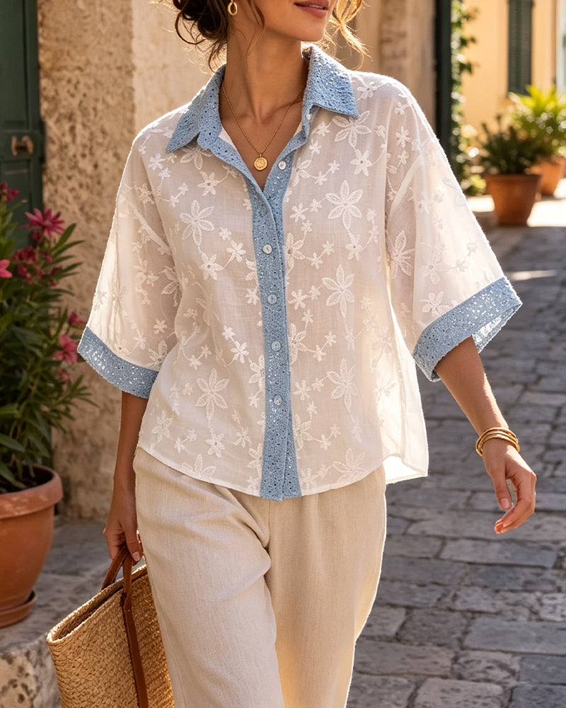 Half Sleeve Lapel Blouse