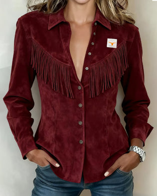 Fashionable Tassel Solid Color Shirt