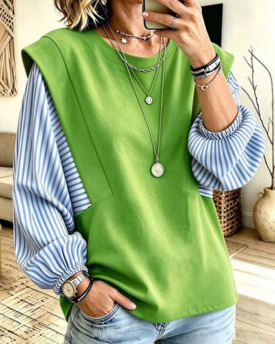 Striped Long Sleeve Patchwork Sweatshirt