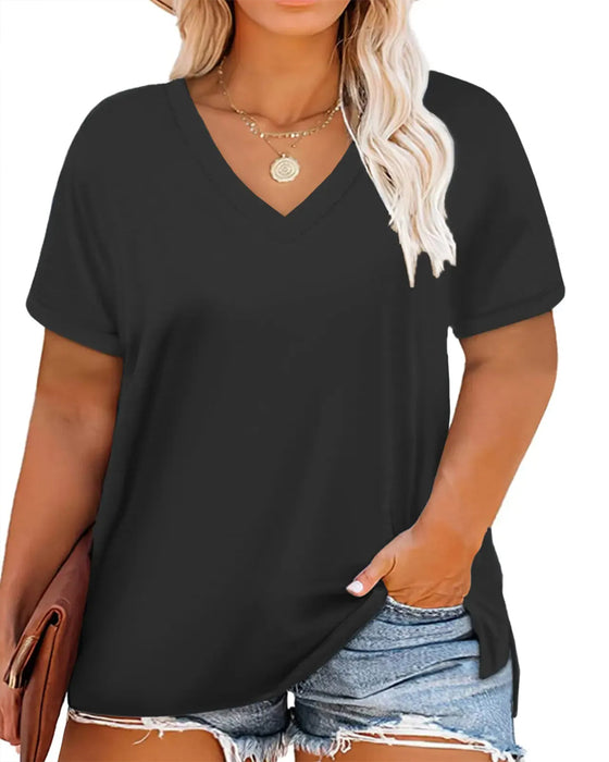 V-Neck Short Sleeve Loose Casual T-Shirt