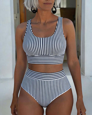 Vertical Stripe High Waist Sporty Bikini