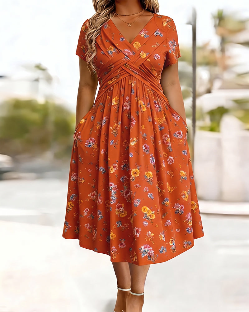 Floral Twist Short Sleeve Dress
