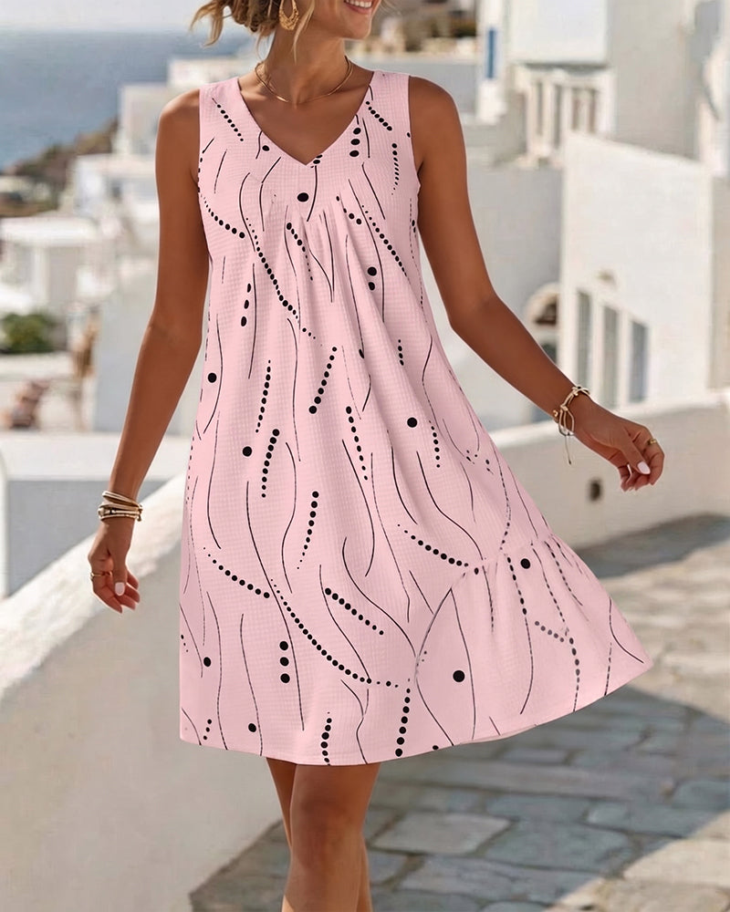 Sleeveless V Neck A-Line Patchwork Dress