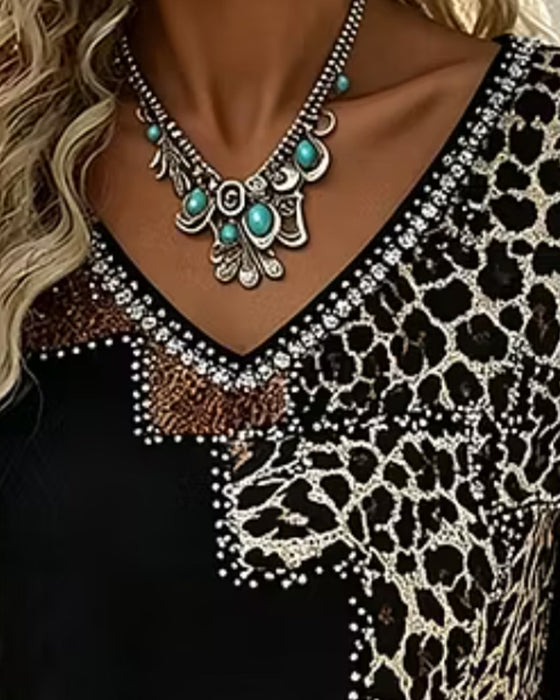 V-Neck Leopard Print Blouse