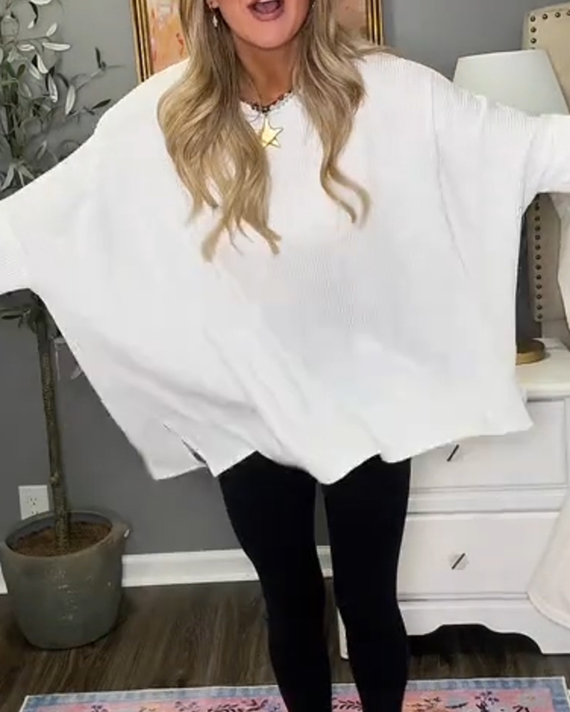 Crewneck Batwing Sleeve Loose Fit Knit Top