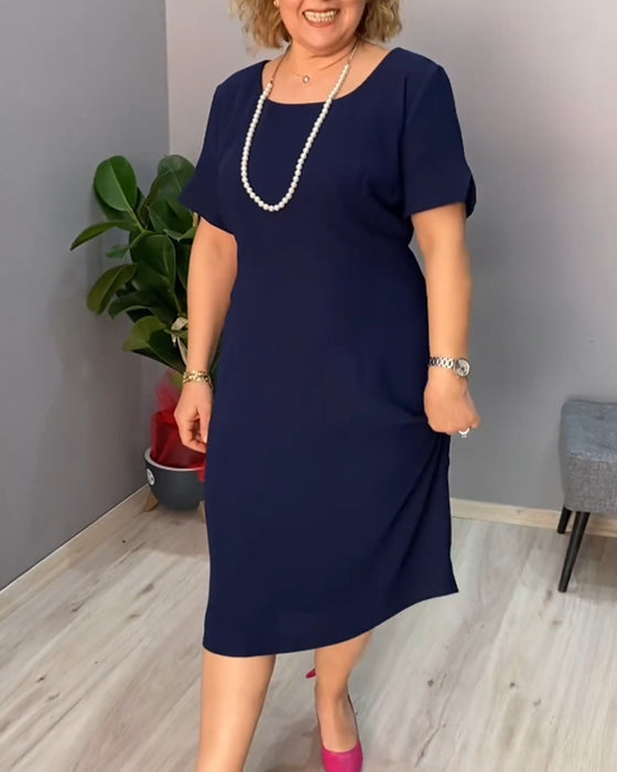 Solid color short sleeve elegant dress