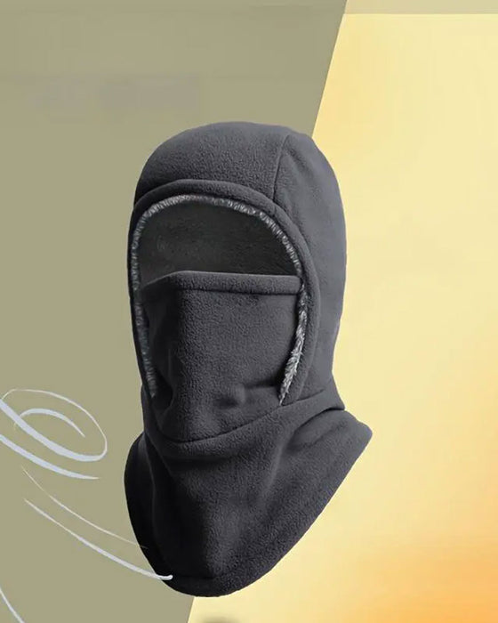 Winter 2 In 1 Hat And Face Mask Windproof Thick Fleece Lining For Outdoor Sports Black
