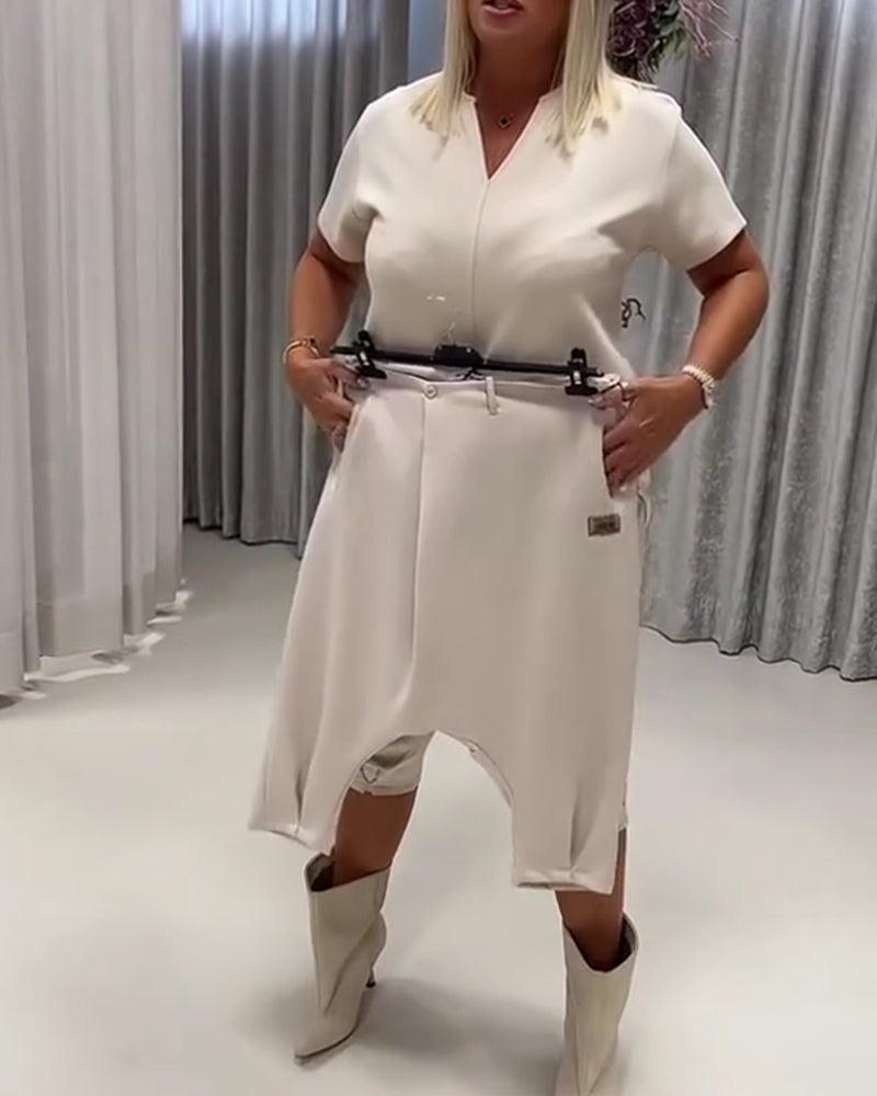 Solid Asymmetrical Design Pocket Harem Pant