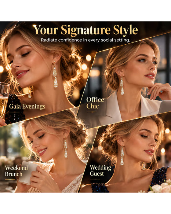 Elegant Zircon-Decorated Two-Way Teardrop Tassel Earrings for Women
