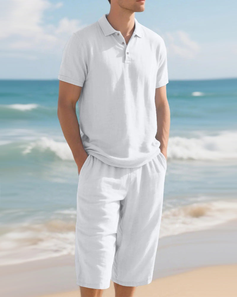 Men's Casual Polo Shirt and Cropped Pants Set