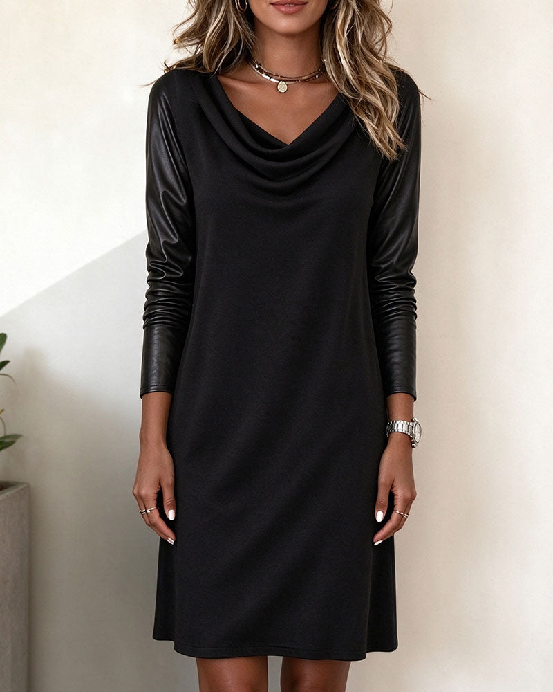 Straight Swing Collar Material Patchwork Dress