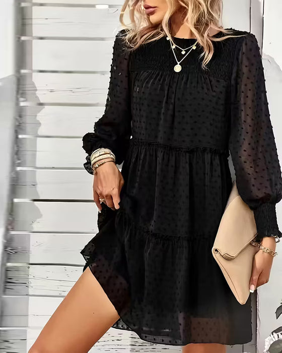 Elegant Puff Sleeves And Three-Dimensional Flowers Dress