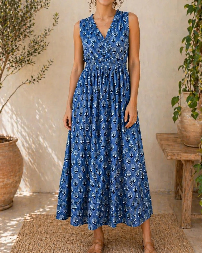 V-Neck Sleeveless Waist Dress