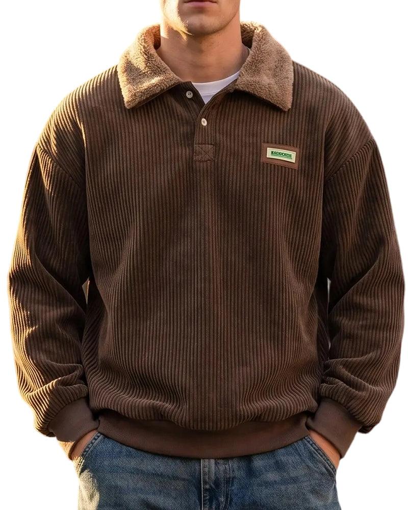 Corduroy Buttoned Lapel Sweatshirt