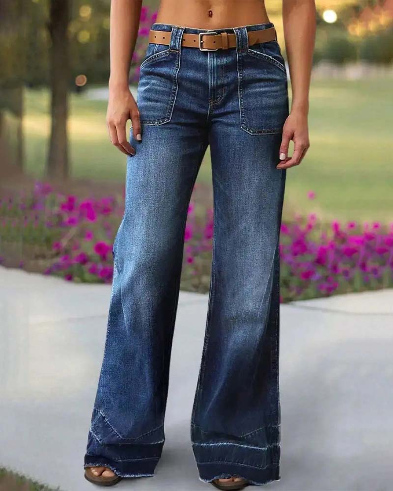 Women's Retro Flare Jeans with Pockets