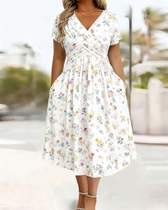 Floral Twist Short Sleeve Dress